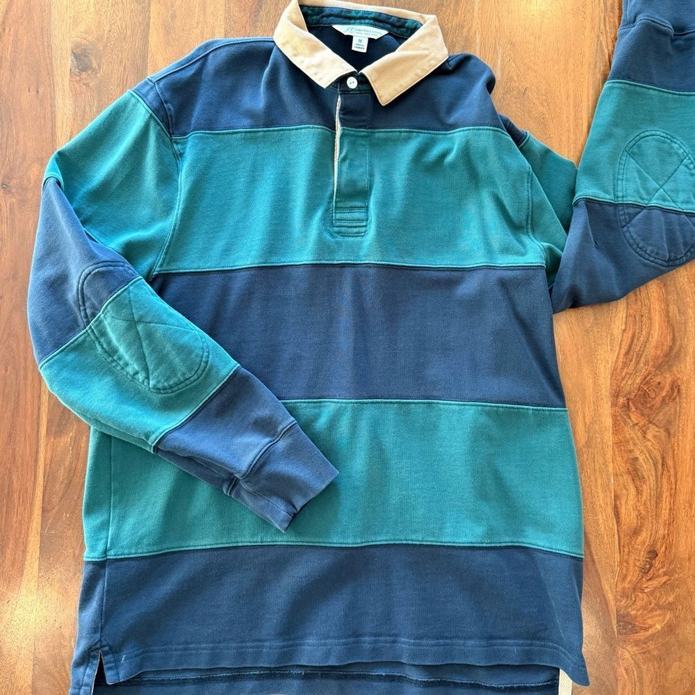 J. Crew Navy and Teal Striped Polo